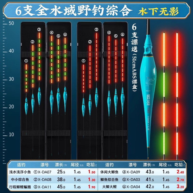 Pequeño traje de deriva luminosa Fengxian con caja de deriva al por mayor conjunto integral de múltiples aguas deriva de pescado anzuelo de mordida deriva de pescado crucian que cambia de color deriva de pescado