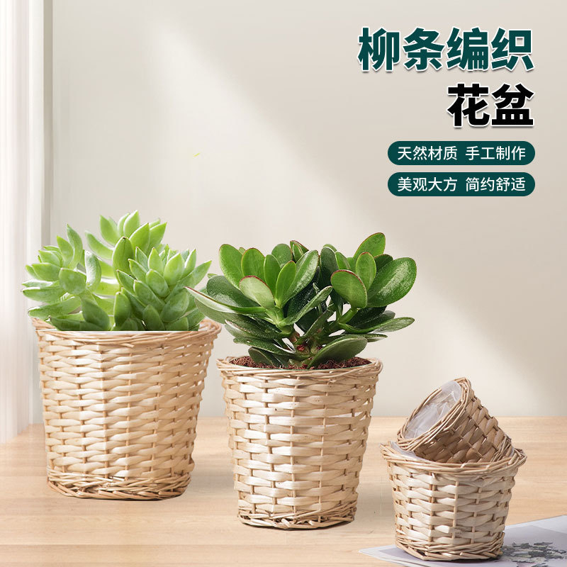Sauce trenzado maceta de flores secas flores frescas canasta de flores decoración adornos hogares pastílicos sala de estar grasa verde carnosa maceta cubierta