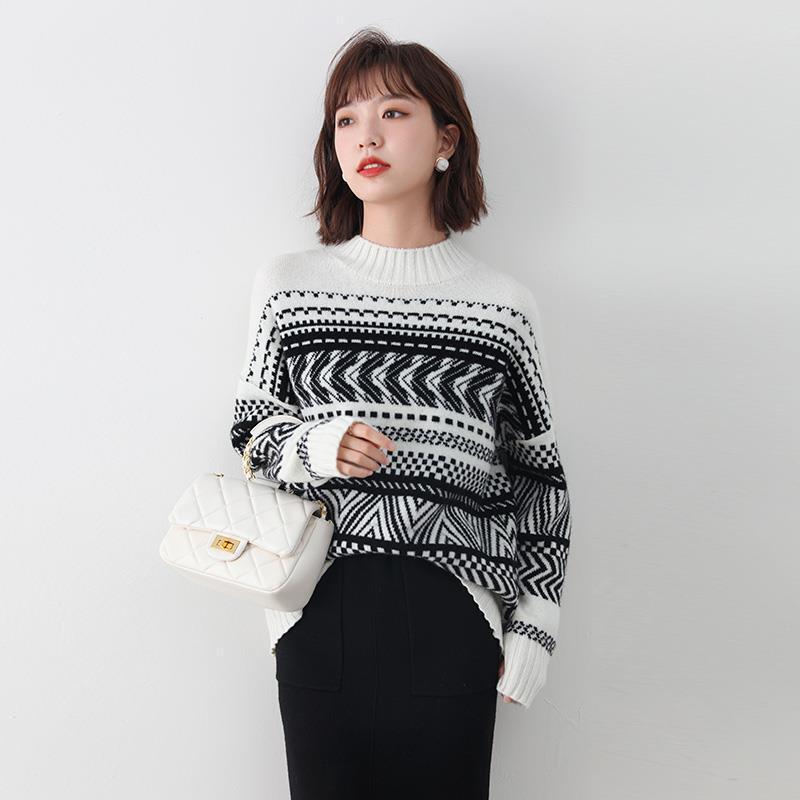 Women's half turtleneck sweater autumn and winter loose outer wear 2022 new thickened warm winter bottoming shirt elegant socialite fashion
