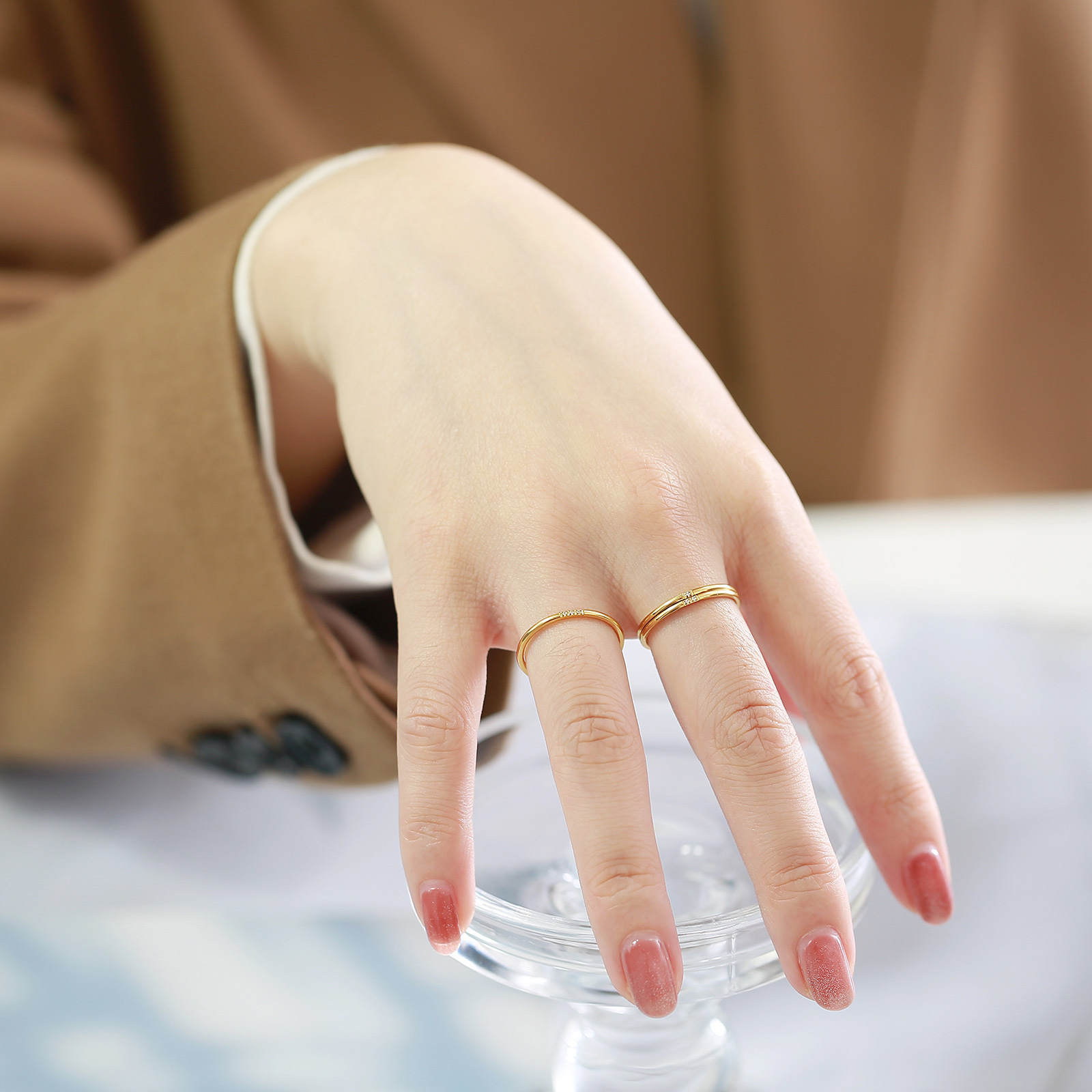 Simple Style Geometric Titanium Steel Rings Inlay Zircon Stainless Steel Rings