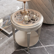 美式轻奢边几高级感客厅沙发角几可移动实木小圆桌香槟色玻璃茶几