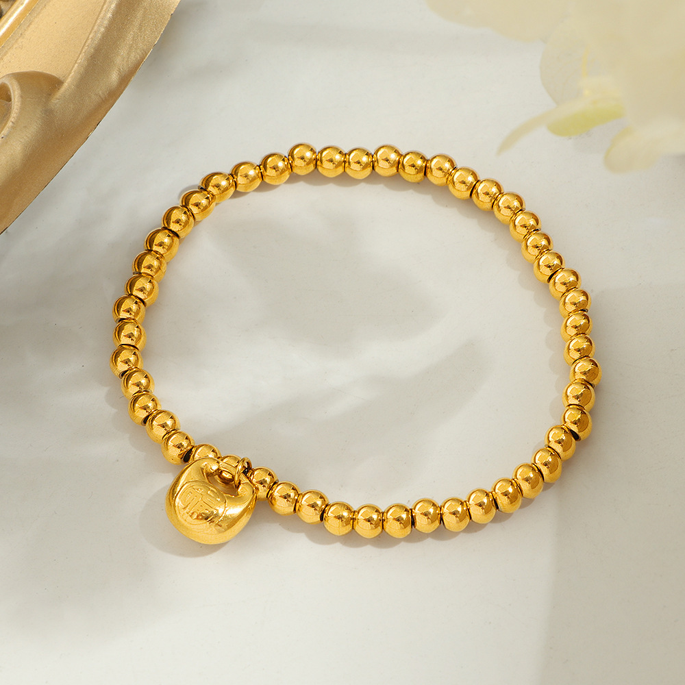 Titanium Steel Non-Fading Chubby Fortune Bracelet for Women, Niche High-End Versatile Transfer Bead Fortune Bag Elastic Rope Design Bracelet for Women