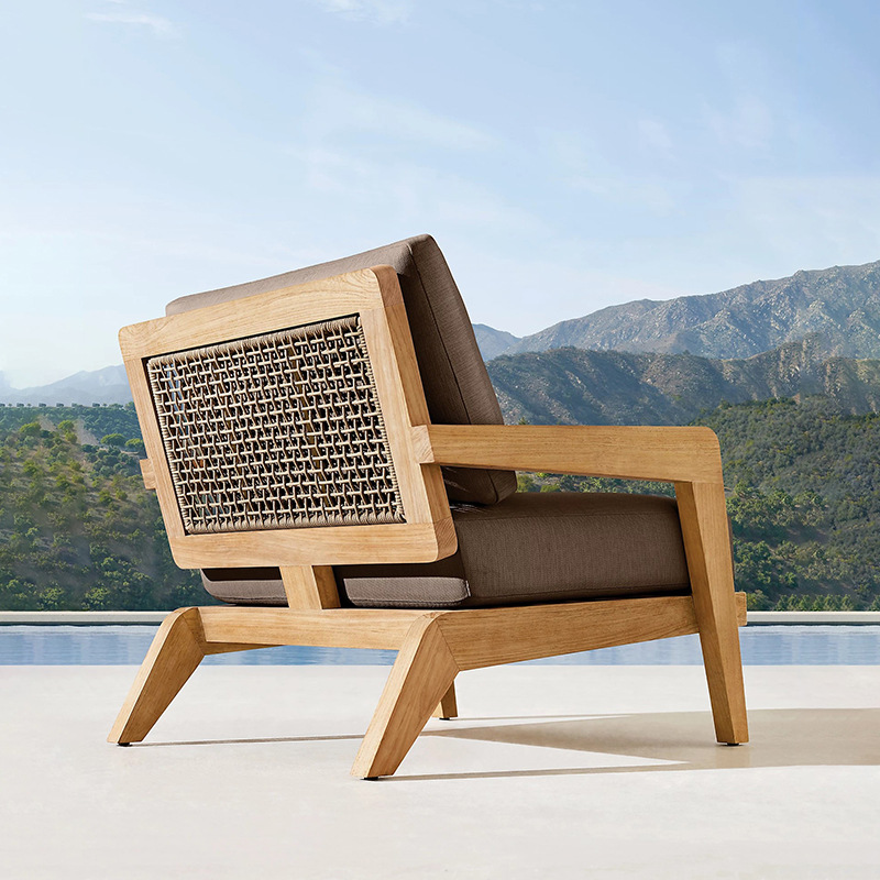 Nórdico al aire libre sofá de ratán teca combinación patio jardín terraza ocio impermeable protector solar Villa muebles