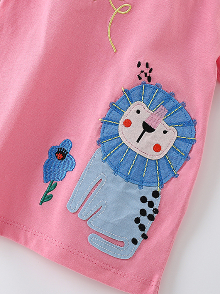 Malwee niñas chaqueta de verano nueva camiseta europea y americana para niños bordados de estilo extranjero de cuello redondo ropa de niños mangas cortas