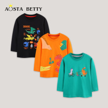 秋季新款儿童长袖T恤欧美风恐龙印花男童运动衫针织棉小童套头T恤