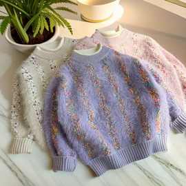 黁白女童水貂绒毛衣儿童2025秋冬新款加厚上衣宝宝洋气针织套头内