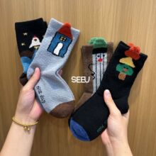 儿童袜子冬季加厚加绒中筒袜男童女童秋冬款珊瑚绒袜子宝宝卡通袜