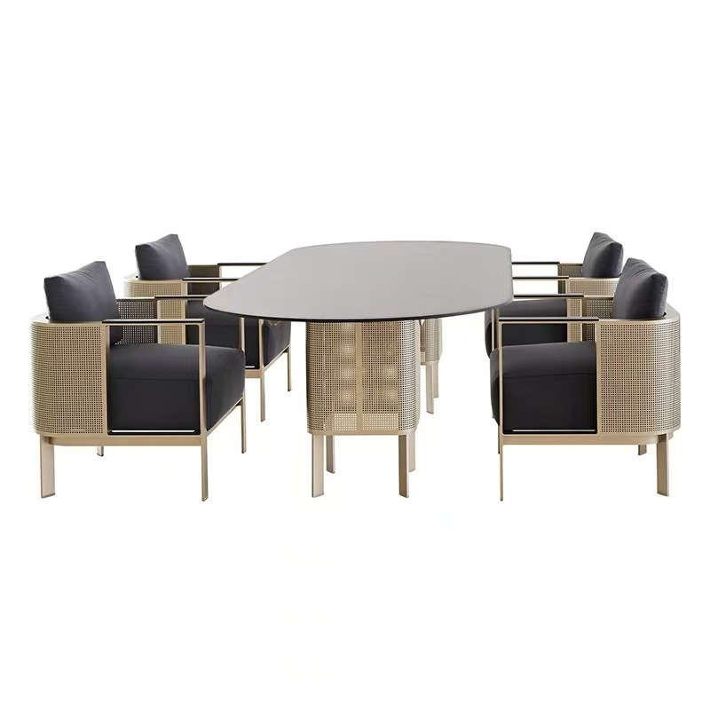 Sofá de acero inoxidable al aire libre Combinación Villa Jardín Mesa y silla de ocio Ventas Balcón Muebles al aire libre