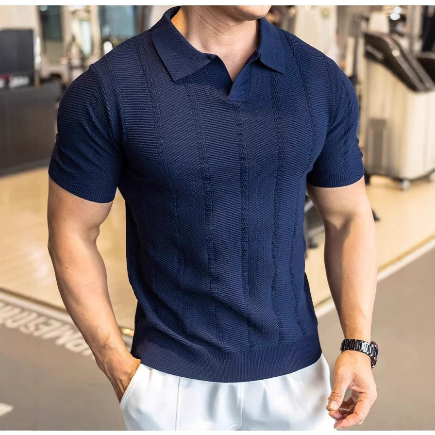 Британская короткая худи-поло с лацканом, мужской свитер, ретро- casual однотонная фактура жаккард, плечи опущены, свитер 2025