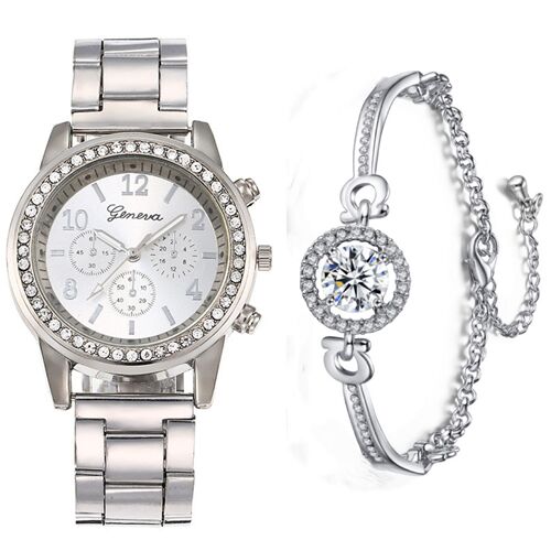 Factory direct sales cross-border foreign trade hot-selling steel belt diamond ladies gift box set one diamond bracelet three-piece watch
