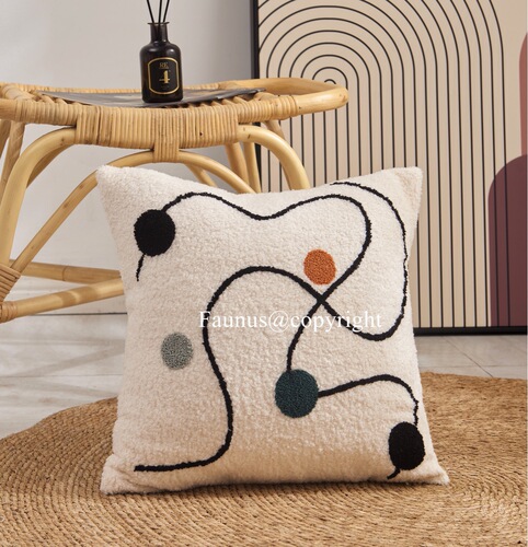 The design is modern and simple. Cream style living room sofa B&B sample embroidered teddy velvet pillow cushion
