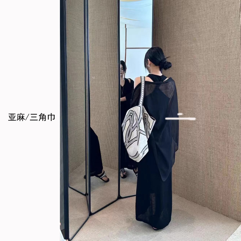 十三行冰丝亚麻三角巾女丝巾薄款披肩围巾防晒罩衫外搭天丝针织衫|undefined