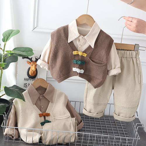  handsome boys 'spring suit for boys and babies, British sweater cardigan, children's gentlemen's spring and autumn three-piece set