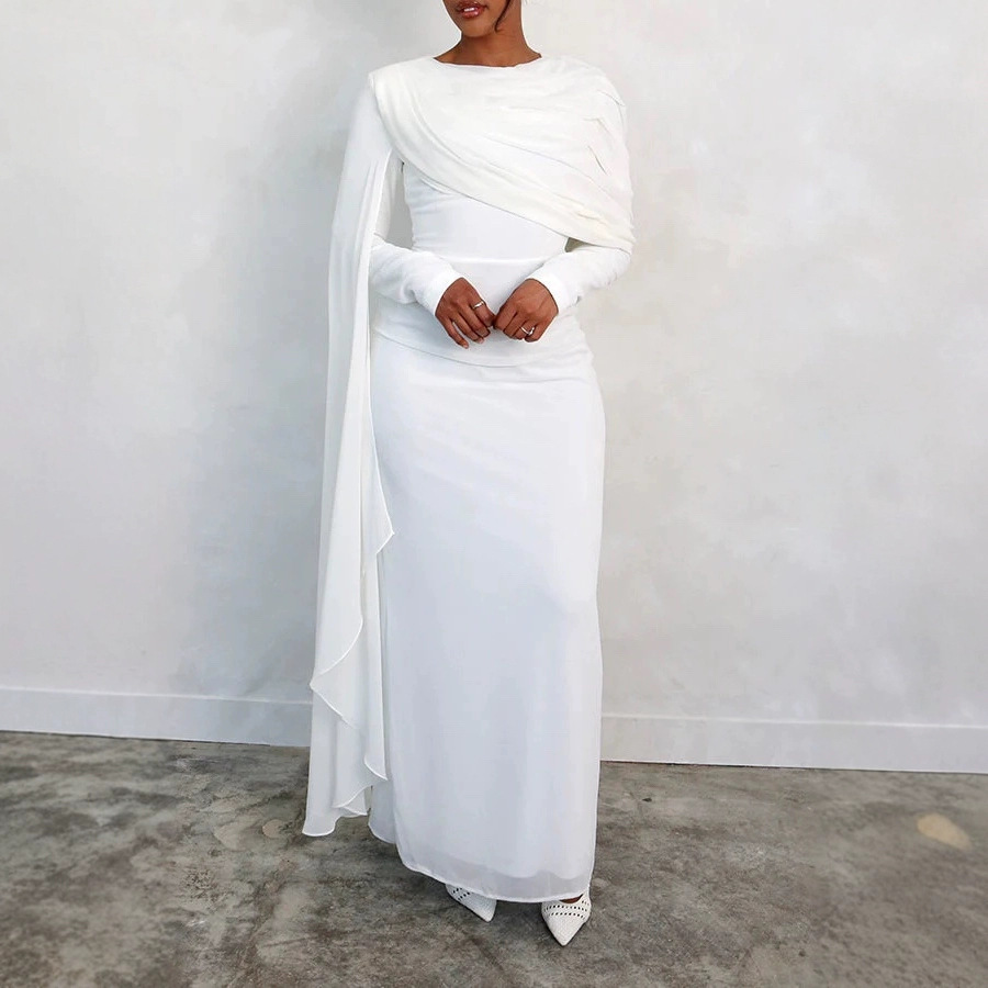 Women's Slim Dress Round Neck Solid Color New European And American Style_ecoleips.com