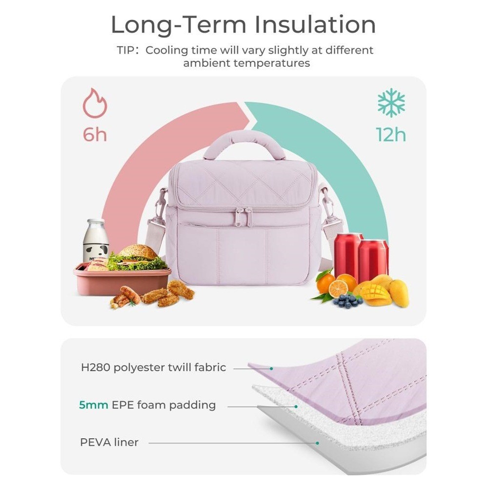 Amazon nueva bolsa de almuerzo con aislamiento para mujer linda caja de almuerzo acolchada bolso de almuerzo impermeable esponjoso ligero