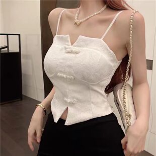 Tank top, fitted design top with cups, Chinese style, V-neckline