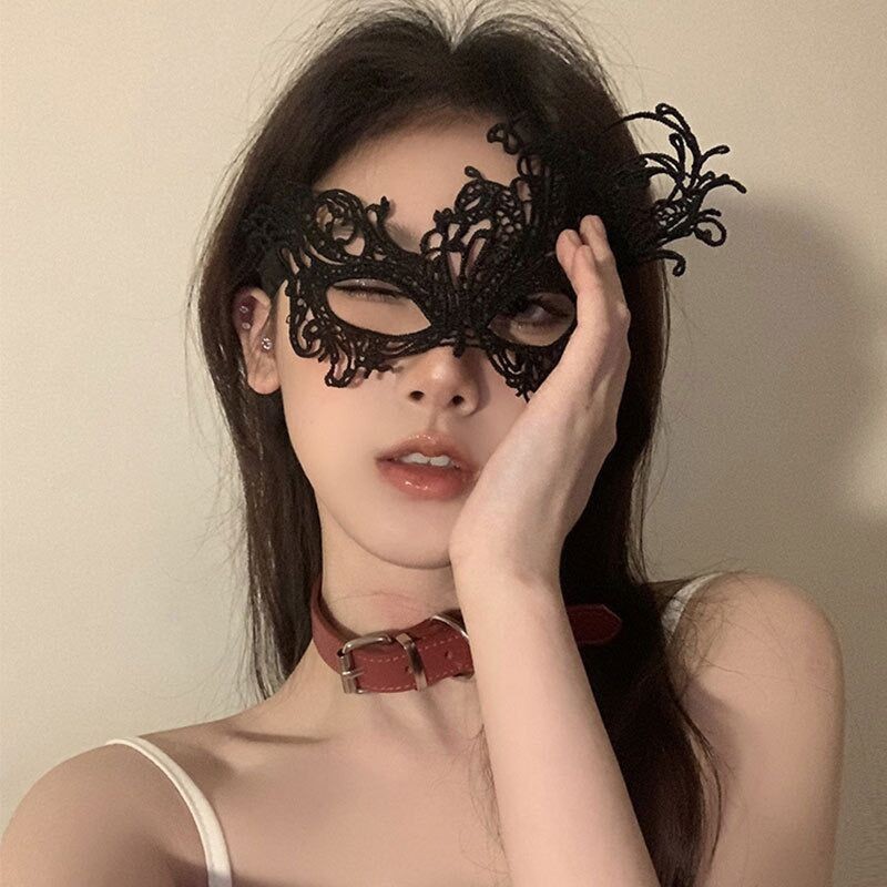 黑色花朵半脸面具女生眼罩蕾丝面罩cos晚会假面舞会装扮万圣节|undefined