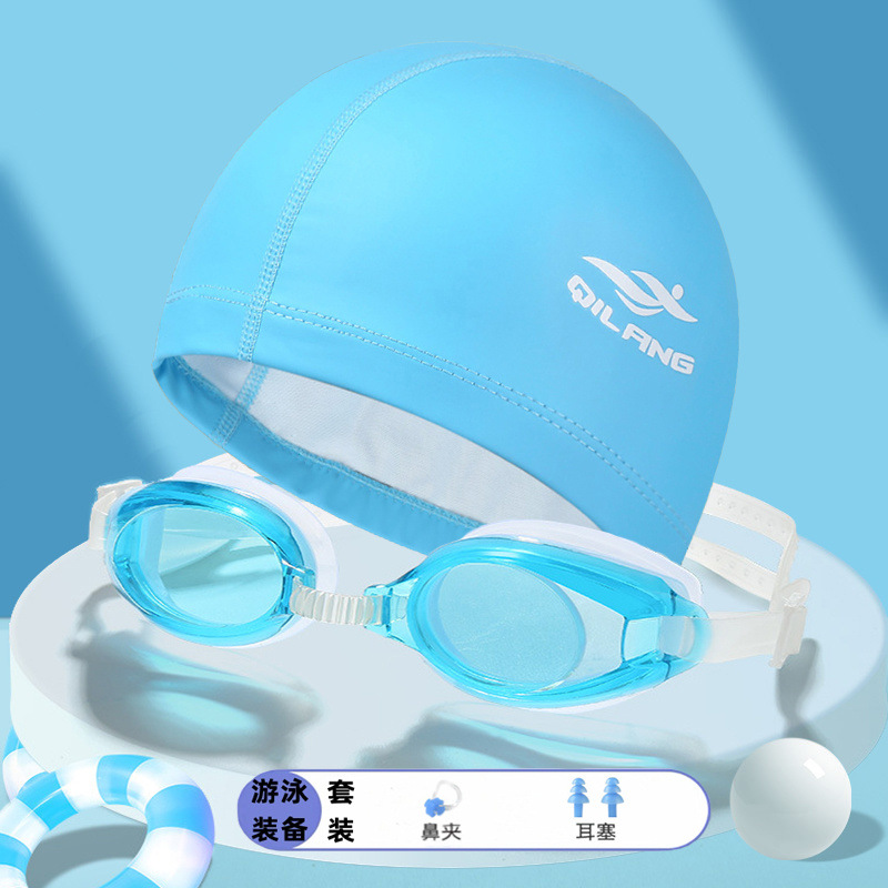 Sombrero de natación pu para hombres y mujeres adultos y niños generales no estrangulación gorra de natación gafas de natación tapones de nariz trajes de natación comercio exterior