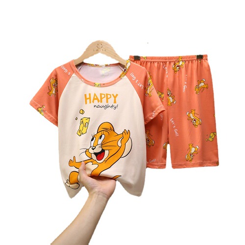 Summer Children's Sleepwear Short Sleeve Shorts Cute Cartoon Medium and Large Children's Home Set Thin Sleepwear Set for Boys and Girls