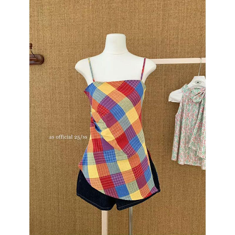 Sleeveless Sexy Style Suspender Plaid Style Outer Wear Design Internet Celebrity Commuter Slim Vest Women's Slimming Plaid Sleeveless Sexy Style Suspender Plaid Style Outer Wear Design Internet Celebrity Commuter Slim Vest Women's Slimming Plaid
