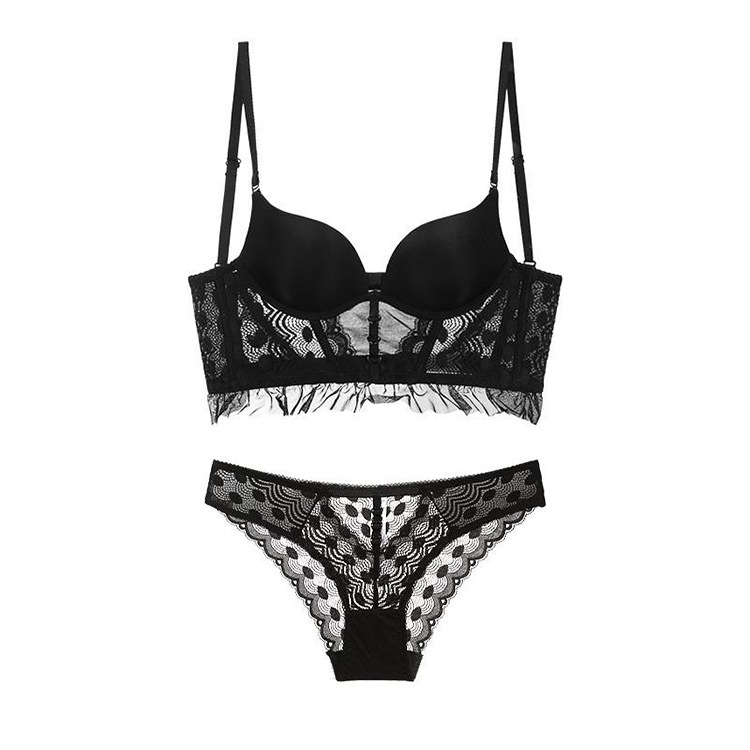 French lace fishbone bralette set for women, large U-shaped beautiful back lingerie, small chest shaping, backless top with upper cup bra