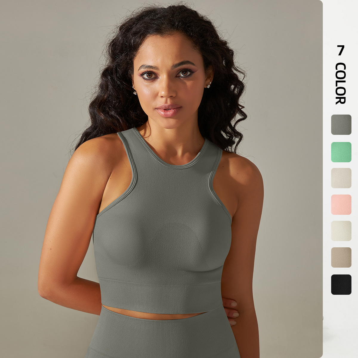 Transfronterizo europeo y americano sin costuras apretado de longitud media de color sólido de alta elástica Chaleco de yoga superior deportes correr fitness yoga ropa