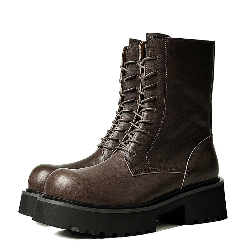 中筒マーティンブーツ男性用冬の英倫の頭の厚い底の工装ブーツの頭の階の牛革の機関車のブーツ
