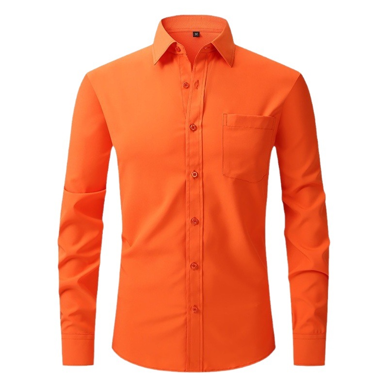 Popular camisa blanca de manga larga de Amazon para hombres, camisa exterior holgada informal de negocios de color sólido antiarrugas elástica en cuatro direcciones