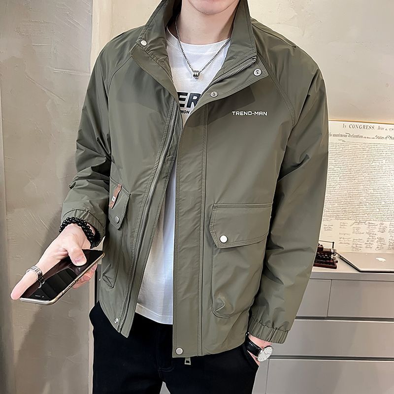 2023春秋季新款立领夹克男潮流宽松百搭工装男装青年外套上衣服