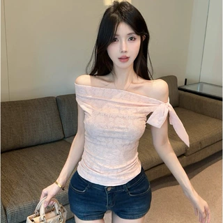 粉色蕾丝挂脖吊带背心女夏纯欲辣妹短款抹胸小上衣5606