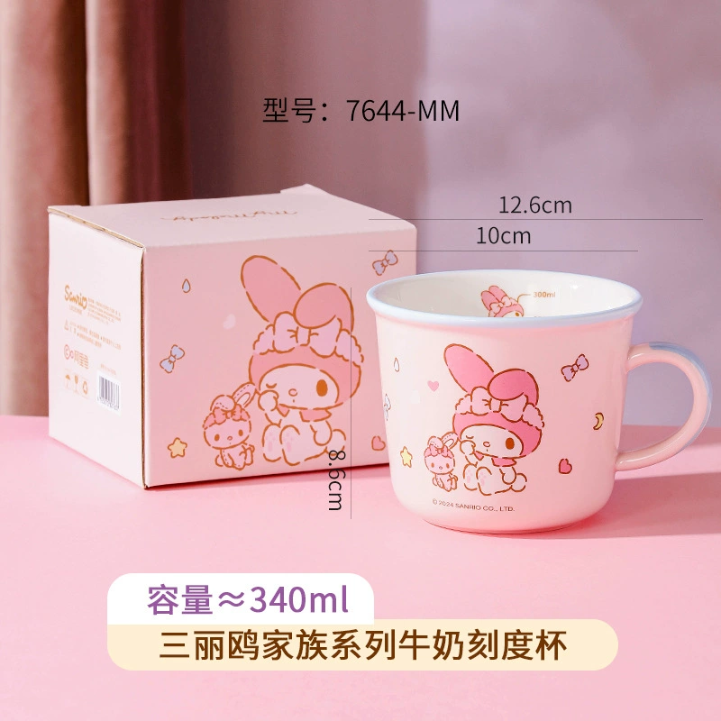 三丽鸥 Hello kitty, ceramic cartoon tableware for feeding, spoon with glass, chopsticks, set