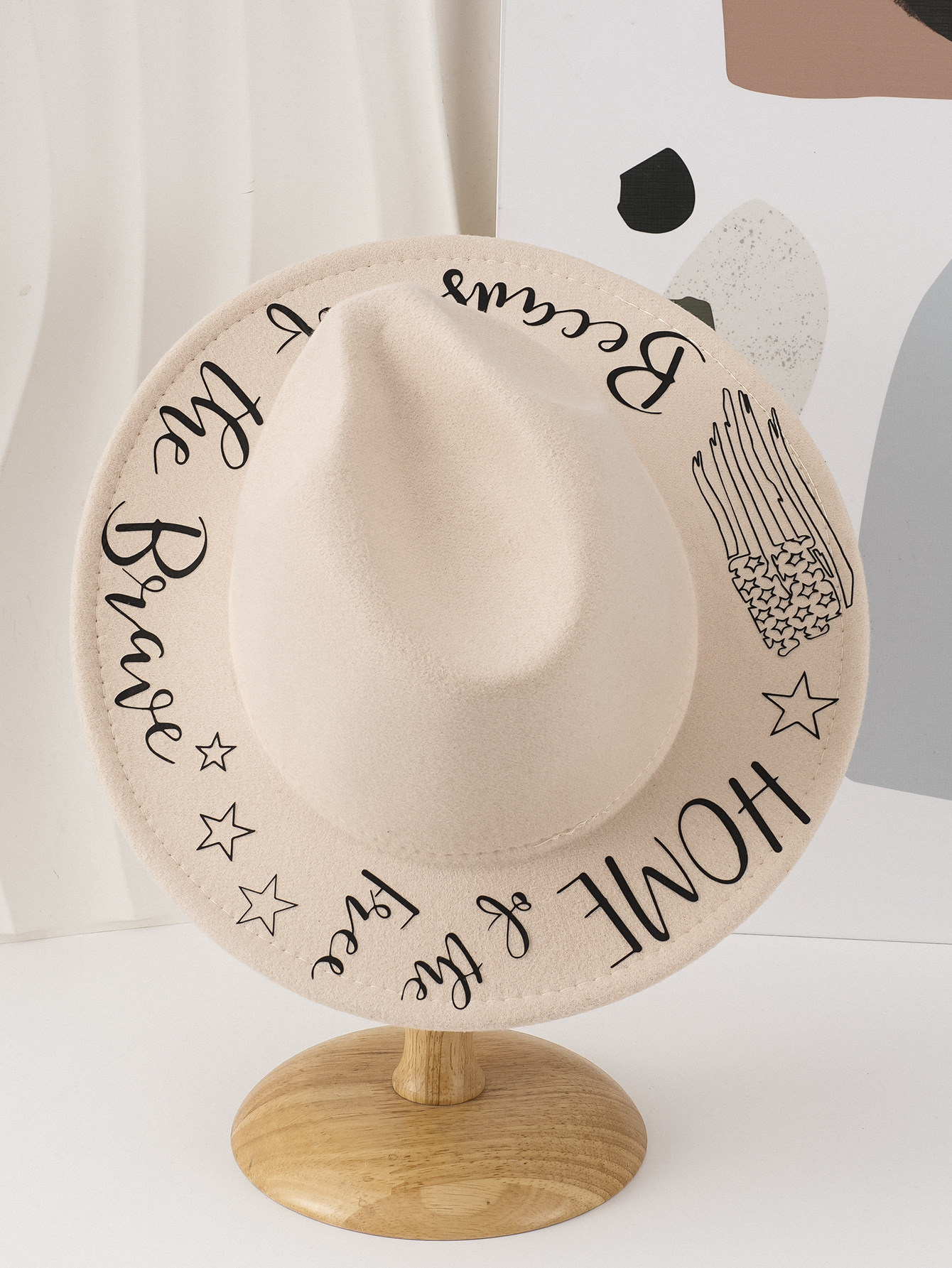 Hand Painted Star Pattern Wool Felt Cowboy Hat For Women_voghion.com