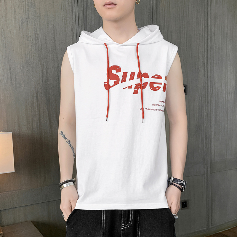 New men's sleeveless T-shirt top, camisole, summer sports vest, pure cotton round neck printed casual clothes_voghion.com