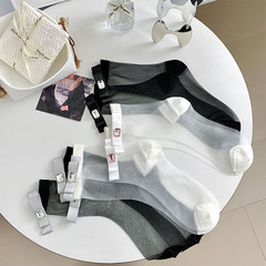 一字蝴蝶結玻璃絲襪子女夏季超薄透明卡絲襪日系芭蕾風瑪麗珍襪子