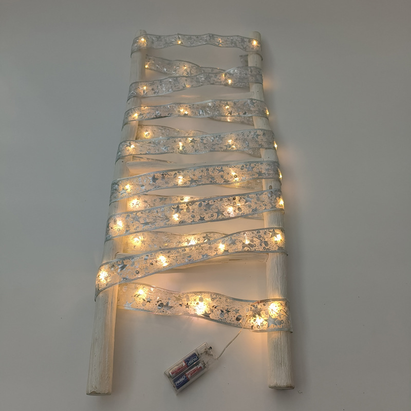 #D11圣诞发光彩带-5米50灯2AA常亮带闪银色彩带暖白灯