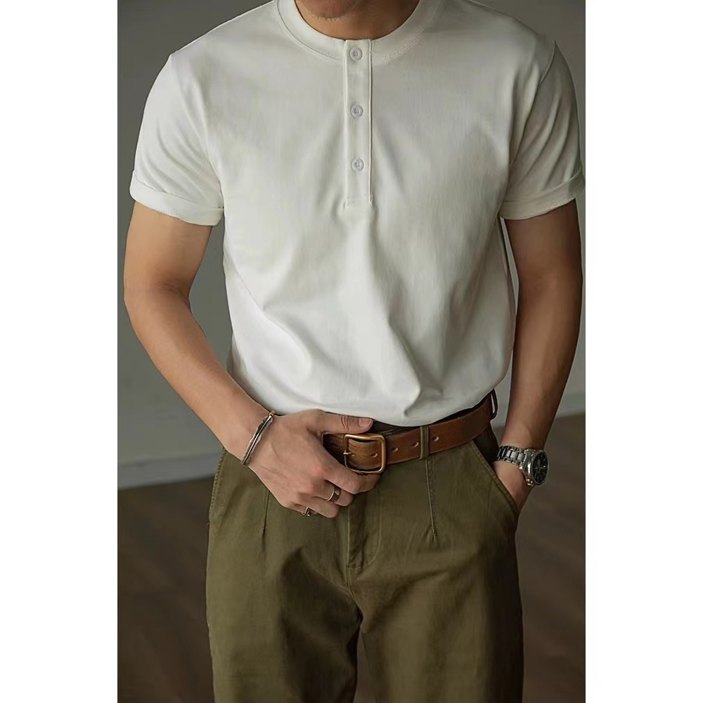 Polo Shirt Short-Sleeved Men's 2025 Summer Henley Collar Thin Stand-Up Collar Quick-Drying Loose T-Shirt New Chinoiserie Breathable Top