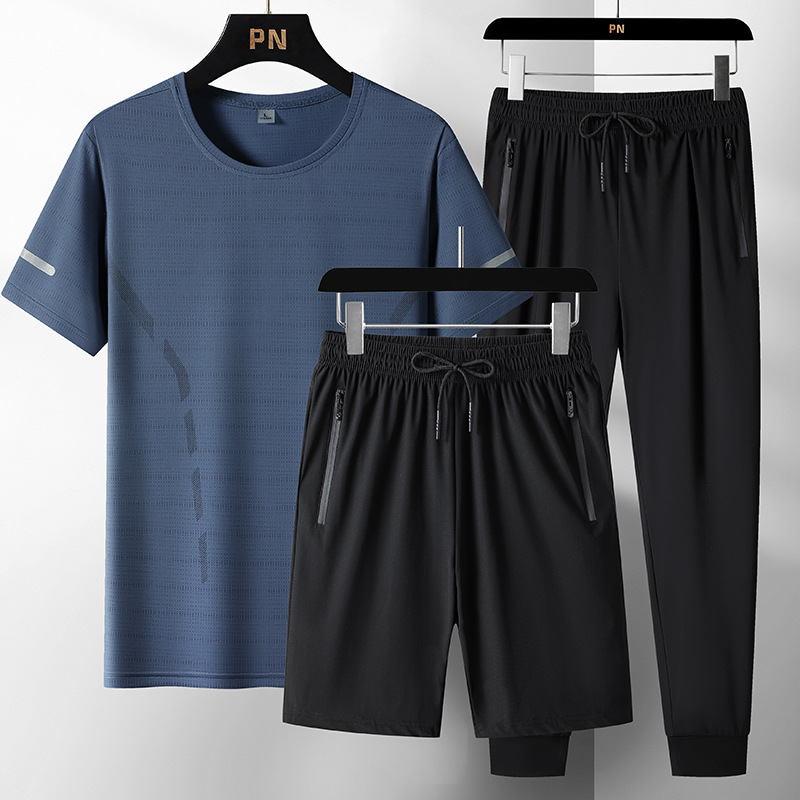 2024 verano ropa de hombre hielo deportivo conjunto casual hombre rápido secado conjunto de tres piezas fresco conjunto transpirable al por mayor