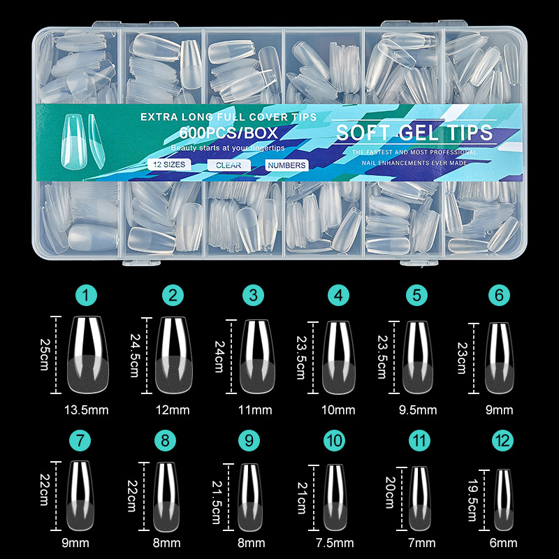 Amazon transfronterizo Europa y Estados Unidos transparente desmontable parche de manicure falso semi-esmaltado de 600 piezas en caja