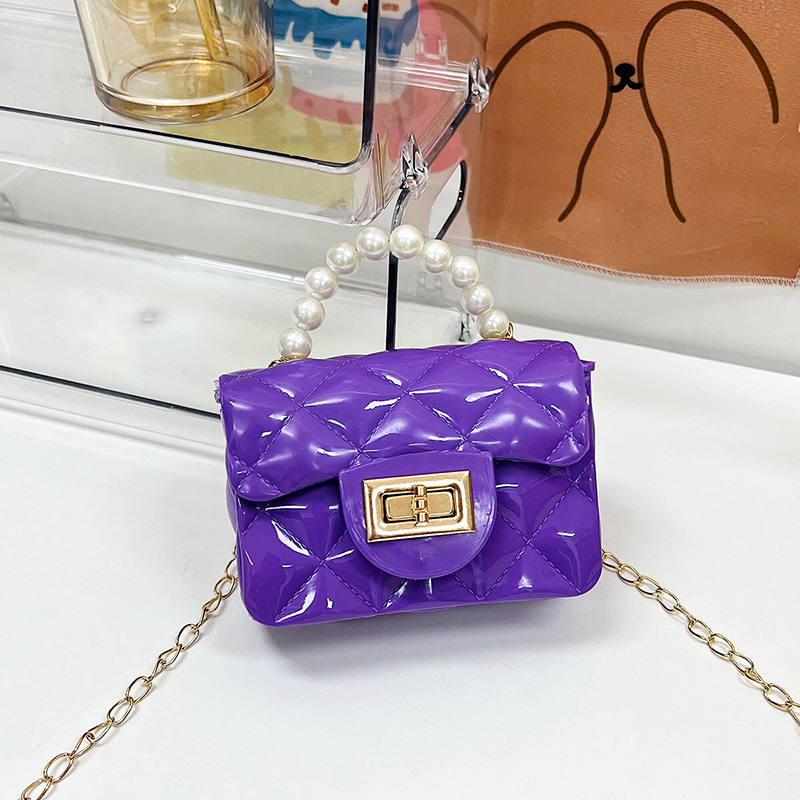 Bolso de los niños 2023 nuevo mini bolso de La jalea rombo estilo occidental pequeña bolsita Perla hombro crossbody bolsa de la cadena portátil