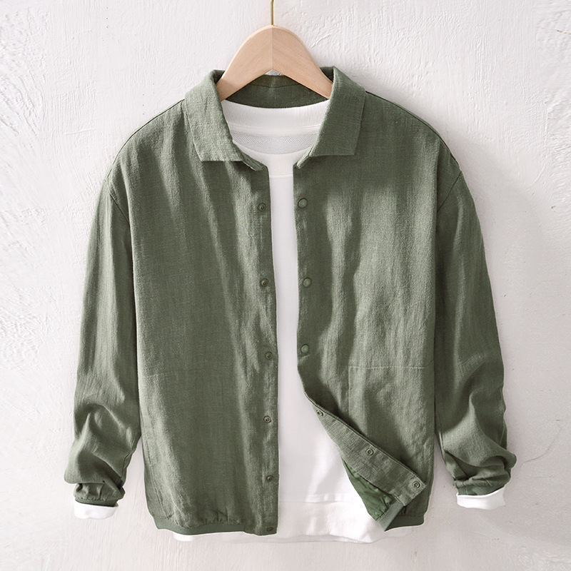 L952 casual Ramie chaqueta de béisbol de los hombres chaqueta de los hombres sueltos Juventud de los hombres Otoño de algodón y lino chaqueta de los hombres