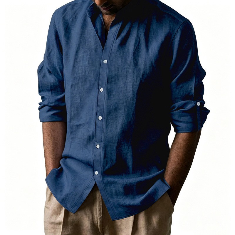 Nuevo otoño Amazon hombre camisa de botón de algodón de manga larga europea y americana TK gran tamaño camisa de lino de cuello Henry