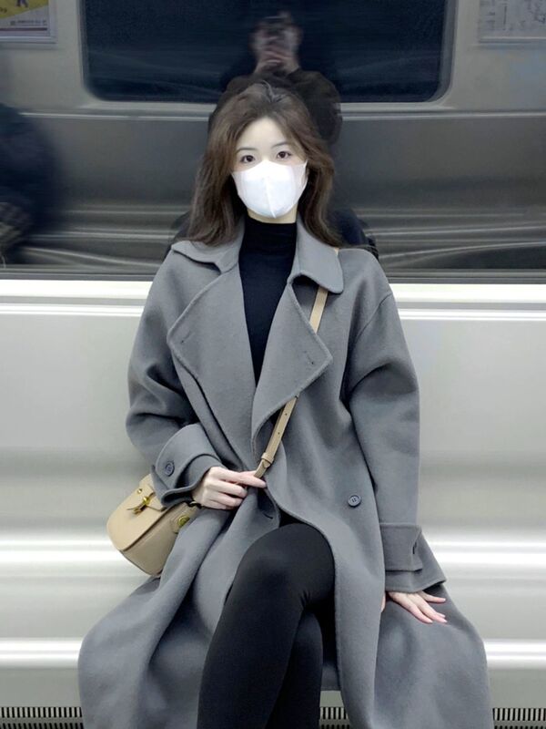 灰色双面羊绒呢子大衣女中长款2025秋冬新款高级感小个子毛呢外套|undefined
