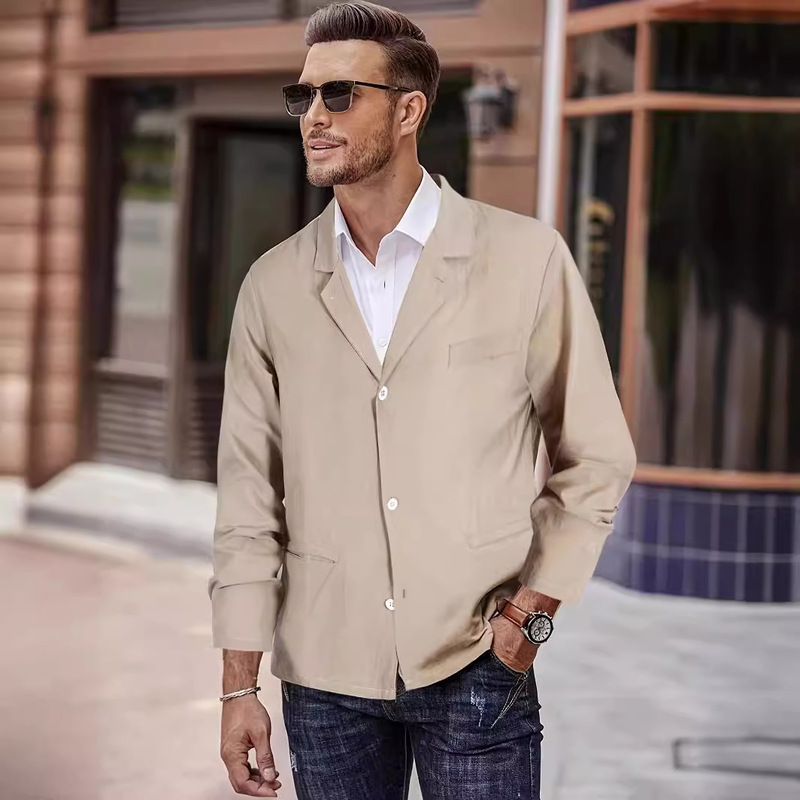 Cross-Border Men's Clothing European and American Amazon Men's Jackets Popular Solid Color Cotton and Linen Fashion Casual Vacation Men's Tops
