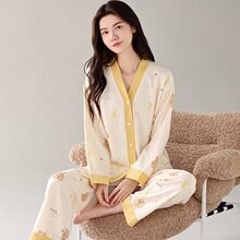 春季新款纯棉女款和服双长甜美可爱女士春秋季长袖长裤家居服套装