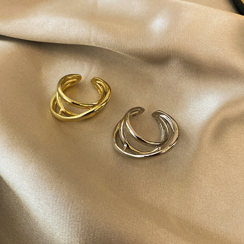 Daily, Street Occasion Copper Material Geometric Pattern Lady Streetwear Geometric Copper Open Rings