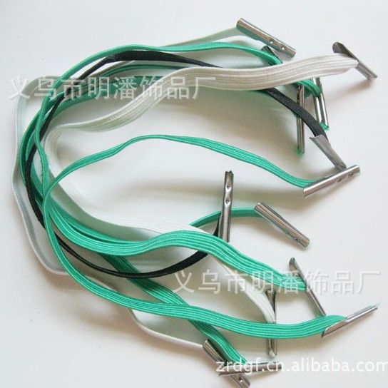 供应6MM彩色扁松紧带两头打铁扣文件夹弹力绳扣档案袋绑绳 眼罩绳