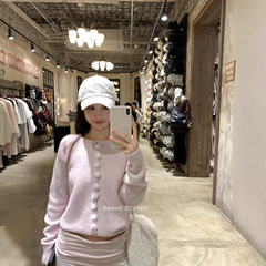板栗可可Bankelili 雪绒麻薯 秋冬圆领水貂毛球针织衫毛衣女