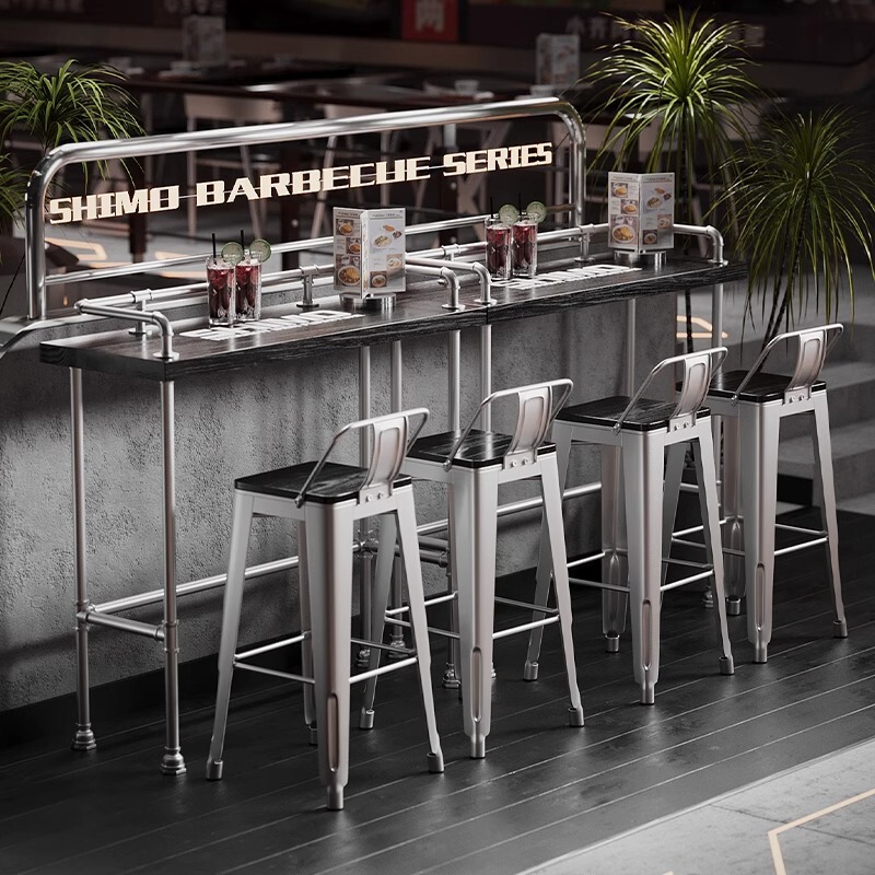 Bar Industrial Air Oil Barrel Scattered Table and Chair Combination Milk Tea Shop Outdoor Iron High Table and Chair Clear Bar Commercial Card Seat