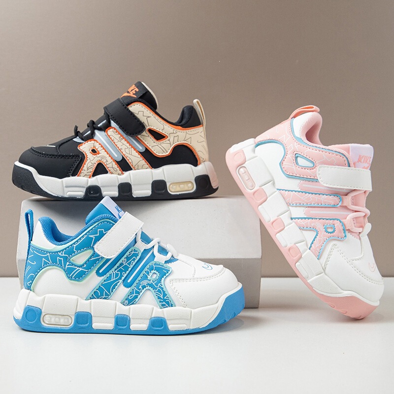Girls' sports shoes with leather panels, 2026 spring-summer new white sneakers, trendy brand sports shoes, boys' basketball running shoes