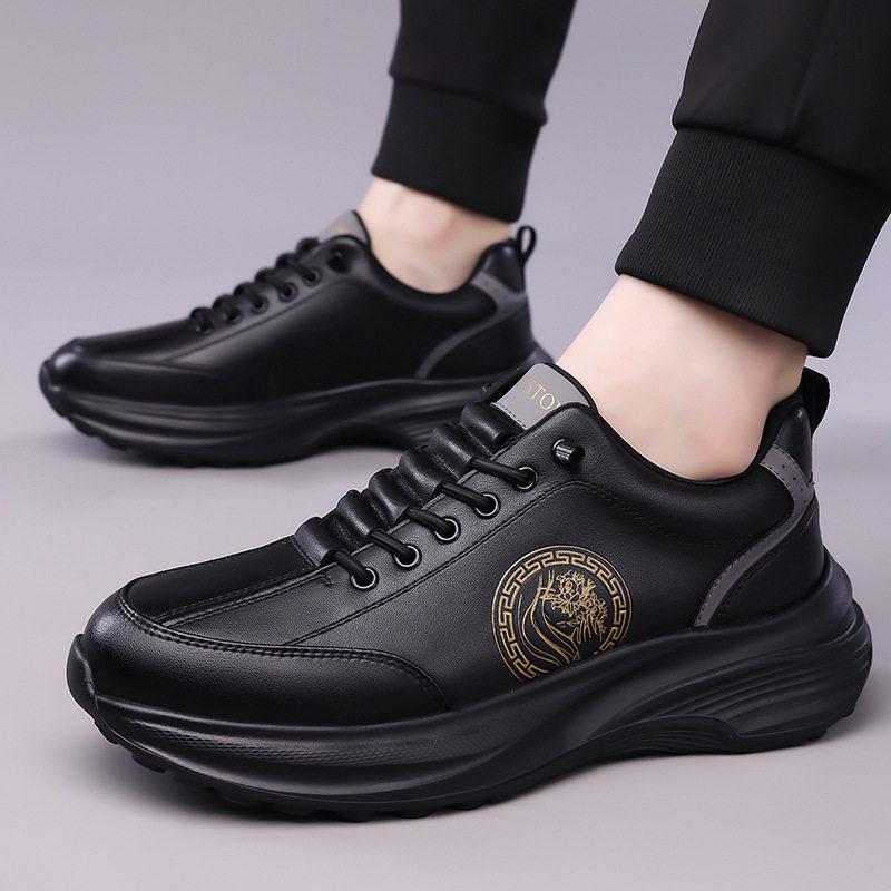Giày thể thao nam da lộn nhẹ đế mềm mặt mềm, giày sneaker chạy bộ ngoài trời gót 3-5 cm — h6608 trắng, h6608 đen